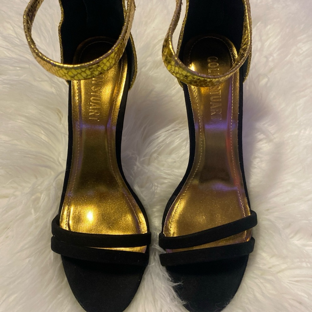 Colin Stuart *NEW IN BOX* Black and Gold Sexy Strap Heels. Size 10B